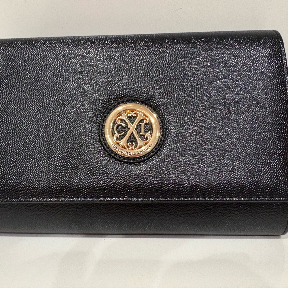 Christian Lacroix Paris Cavier Black Clutch With Detachable Gold Chain NWT